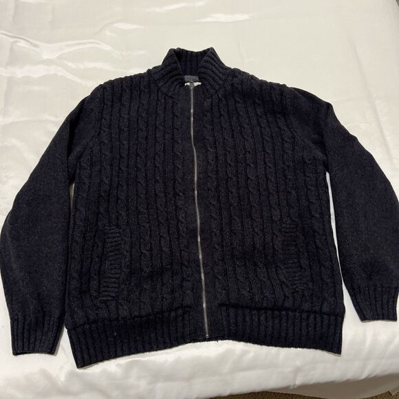 Boston Traders Cardigan Sweater Mens XL Gray Cable Knit Sherpa Lined Heavyweight - Picture 1 of 8